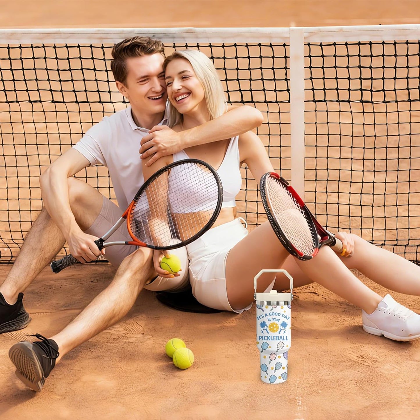 30 oz Tumbler with Handle Flip Straw Leak Proof - Pickleball Mug 30oz Tumbler Travel Coffee Mug with Handle - Birthday Gifts for Women Pickleball Lovers Players 30 Ounce Stainless Steel Cup