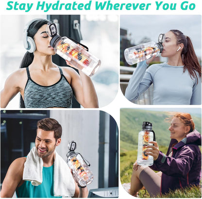 UTEBIT 32 OZ Fruit Infuser Water Bottle, Insulated Sports Water Bottle With Straw, 1L BPA Free Leak Proof Tritan Large Water Jug with Strap for Gym, Camping, Travel, Outdoor