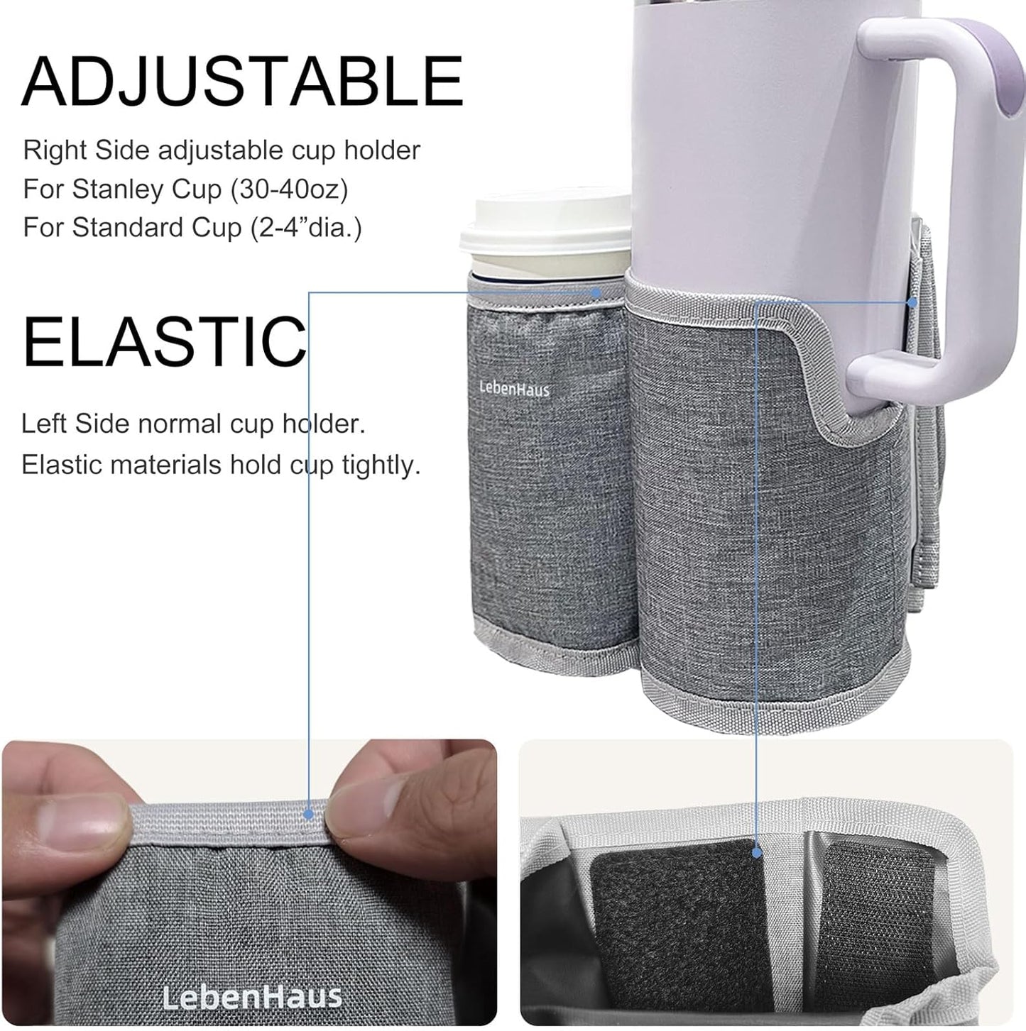 2 in 1 Luggage Cup Holder for Suitcase Airplane Cup Holder for Tray Table Drink Carrier for Stanley Tumblers Coffee Beverage Organizer Luggage Drink Holder Travel Gifts for Women (Gray)