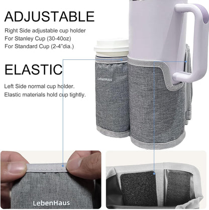 2 in 1 Luggage Cup Holder for Suitcase Airplane Cup Holder for Tray Table Drink Carrier for Stanley Tumblers Coffee Beverage Organizer Luggage Drink Holder Travel Gifts for Women (Gray)