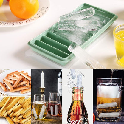 LessMo 3 PCS Ice Cube Tray, Long Ice Stick Tray Silicone with Lid, Rectangular Narrow Stick, Reusable, Flexible, Easy Release, for Small Mouth Sport Bottles, Juice Bottles, Cocktail Parties