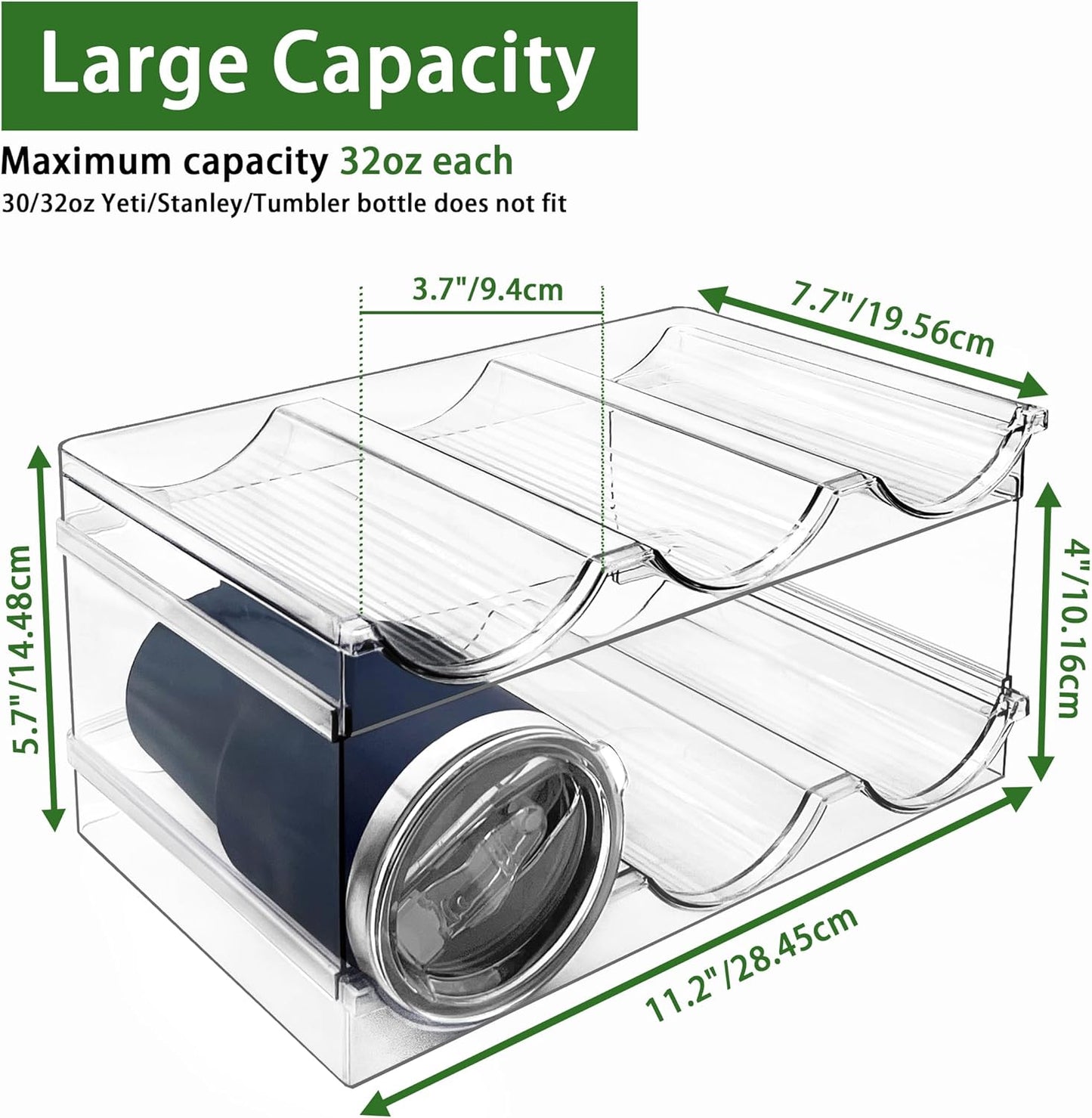 Spaclear 2 Pack Water Bottle Organizer, Stackable Kitchen Pantry Storage Shelf, Plastic Water Bottle Holder for Cabinet and Fridge Organization