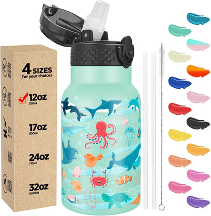 Han's Bottle Sports Water Bottle - 24 Oz, Straw Lid, Leak Proof, Vacuum Insulated Stainless Steel, Double Walled, Thermo Mug,Black