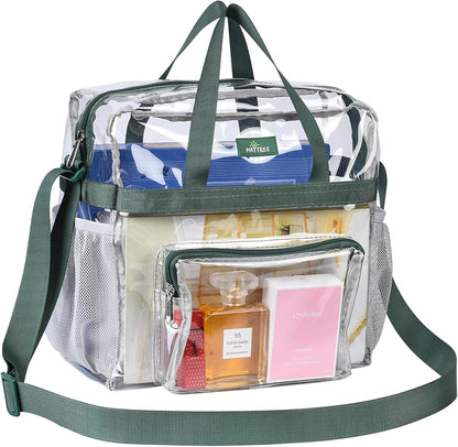MAY TREE Clear Bag for Stadium Events, 12×5.5×12 Clear Tote Lunch Bag with Non-detachable Reinforced Straps for Work, Sporting Events and Gym, Black