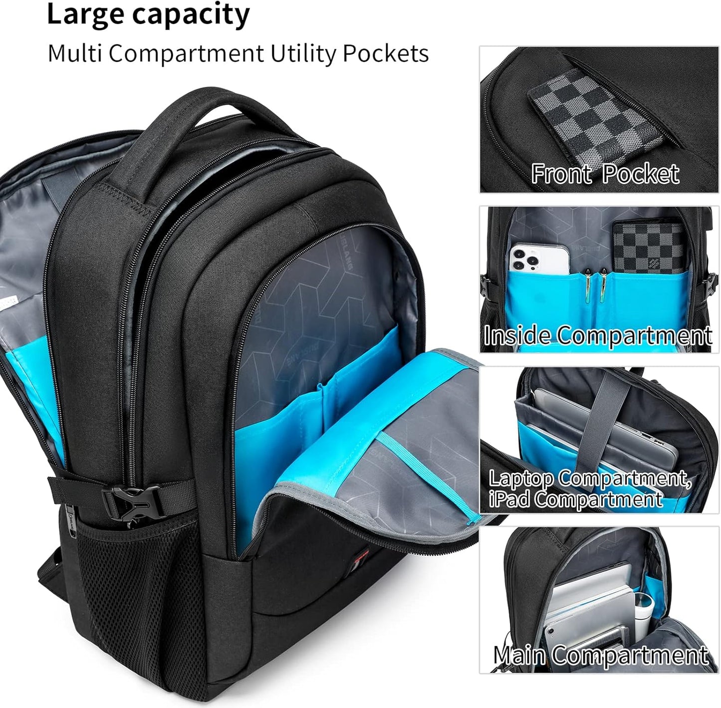DUSLANG 17 Inch Laptop Backpack for Travel Water Resistant College Backpack for Men/Women Laptop Bag with USB Charging Port,Black - Colors A