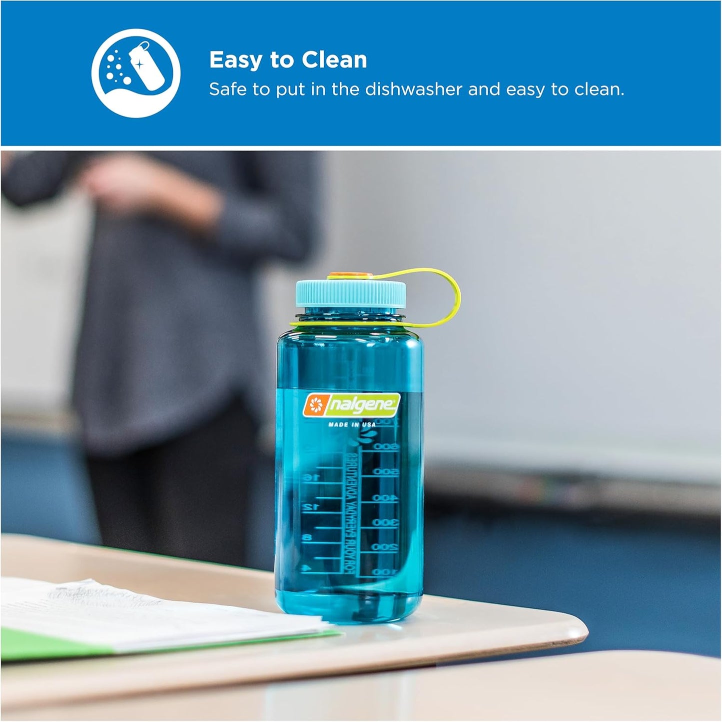 Nalgene 32 oz Wide Mouth Water Bottle | BPA-Free, Durable & Leak Proof, Lightweight Bottle for Hiking & Gym, Work & Travel
