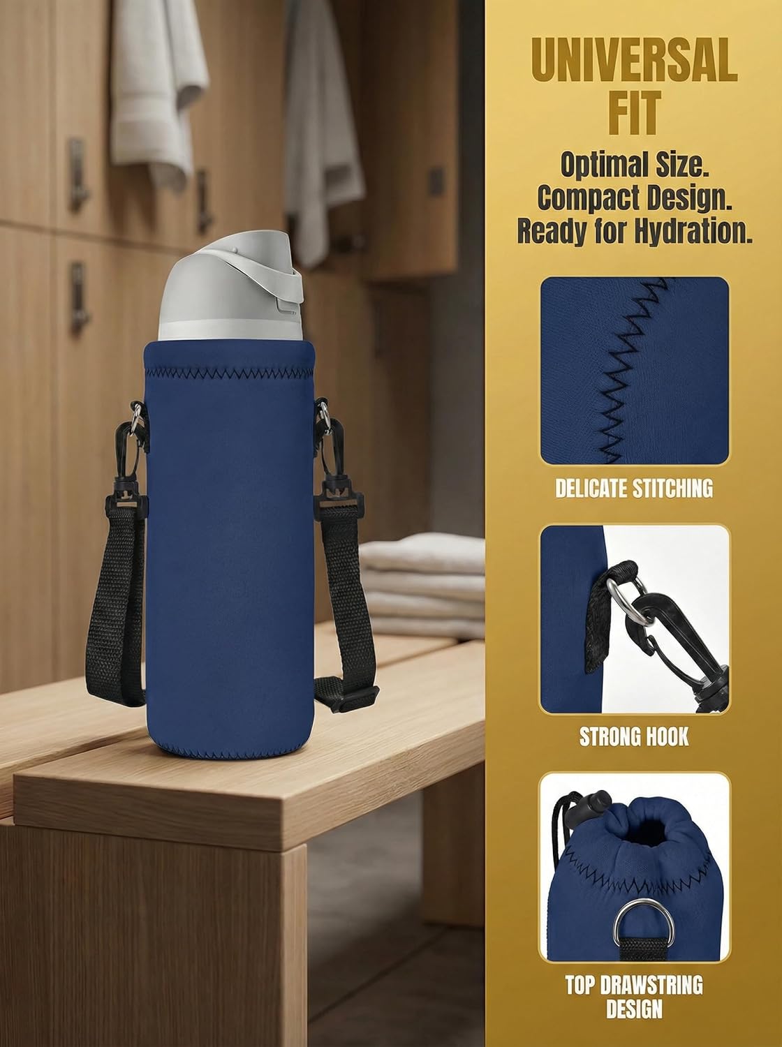 RICHEN Neoprene Water Bottle Carrier Bag with Adjustable Shoulder Strap,Insulated Water Bottle Cover for Stainless Steel/Glass/Plastic Bottles