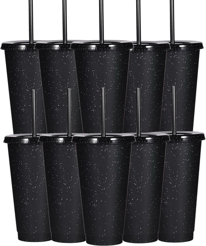 Suertestarry Tumbler with Straw and Lid,Water Bottle Iced Coffee Travel Mug Cup,Reusable Plastic Cups,Perfect for Parties,Birthdays,24oz-5 Pack (Rainbow, 5pack)