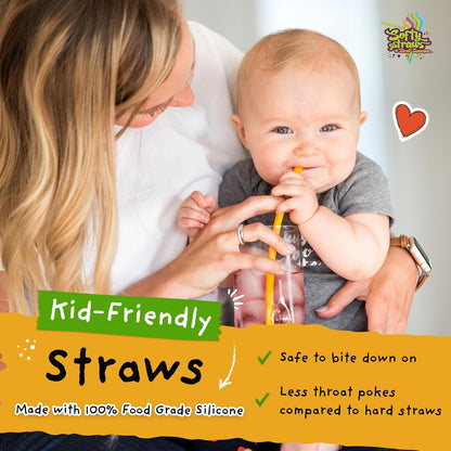 Silicone Straws - Slender Size BPA Free Non-Rubber Silicon Reusable Drinking Straws for Stainless Steel 20 oz Yeti Tumbler - Flexible, Chewy, Bendy & Safe for Kids/Toddlers