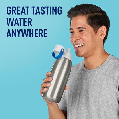 Brita Stainless Steel Premium Filtering Water Bottle, BPA-Free, Reusable, Insulated, Replaces 300 Plastic Water Bottles, Filter Lasts 2 Months or 40 Gallons, Includes 1 Filter, Glacier - 20 oz