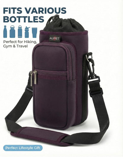 AUPET Water Bottle Sling Bag Sleeve Holder Carrier 25/32/40/64 oz,Insulated Crossbody Water Bottle Case Cover with Strap and Pockets for Men/Women Walking Hiking