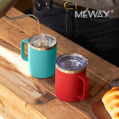 MEWAY 12oz Coffee Mug With Handle and Sliding Lid,Stainless Steel Travel Tumbler Cup with Handle,Double Wall Vacuum Insulated Camping Cup for Hot & Cold Drinks Tea (Black,Set of 1