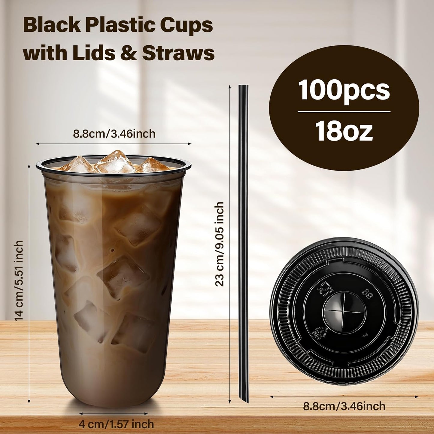 tchrules 100 Set 16oz Plastic Cups with Lids and Straws, Disposable Clear Iced Coffee Cup with Lid, Round Bottom Plastic To Go Cups for Cold Drinks Slushie Smoothie Lemonade Matcha Party Shop Supplies