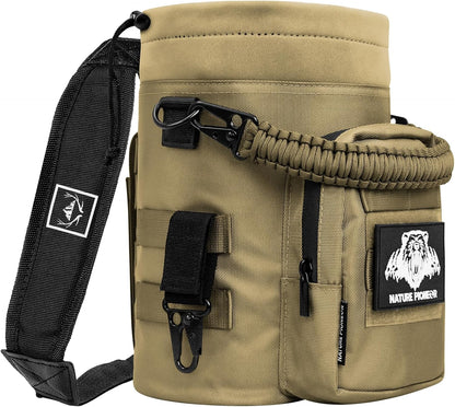 NATURE PIONEOR 32 64 128oz Tactical Water Bottle Pouch, Multi-Function Tactical Water Bottle Bag with Adjustable Shoulder Strap, Half/One Gallon Molle Strap Carrier Holder
