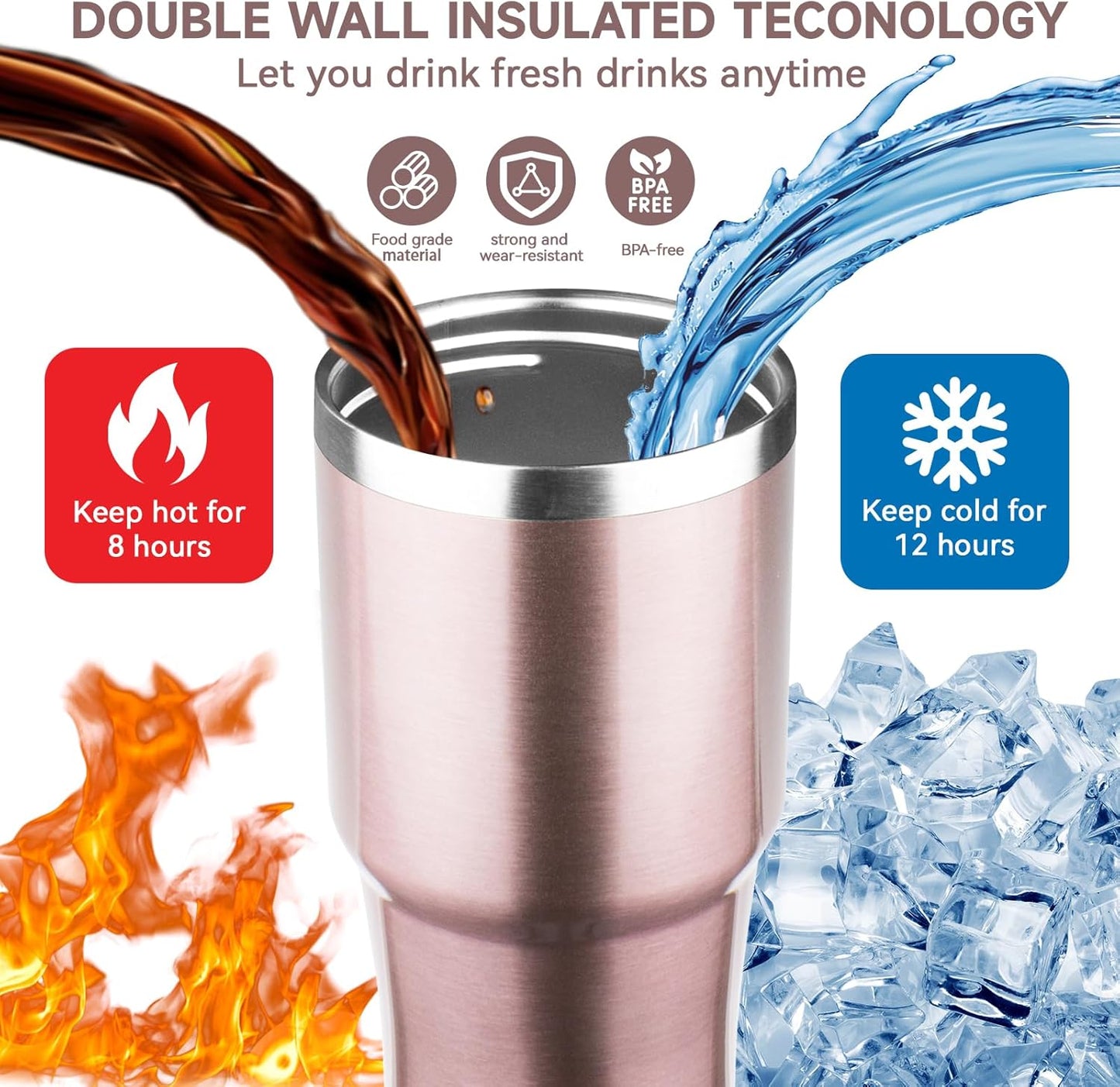 30oz Tumbler with Handle and Flip Straw Lid Double Wall Insulated Travel Coffee Mug Stainless Steel Vacuum Insulated Coffee Tumbler Cup for Hot and Cold Beverages,Leak-proof&BPA-free (30oz,Black)