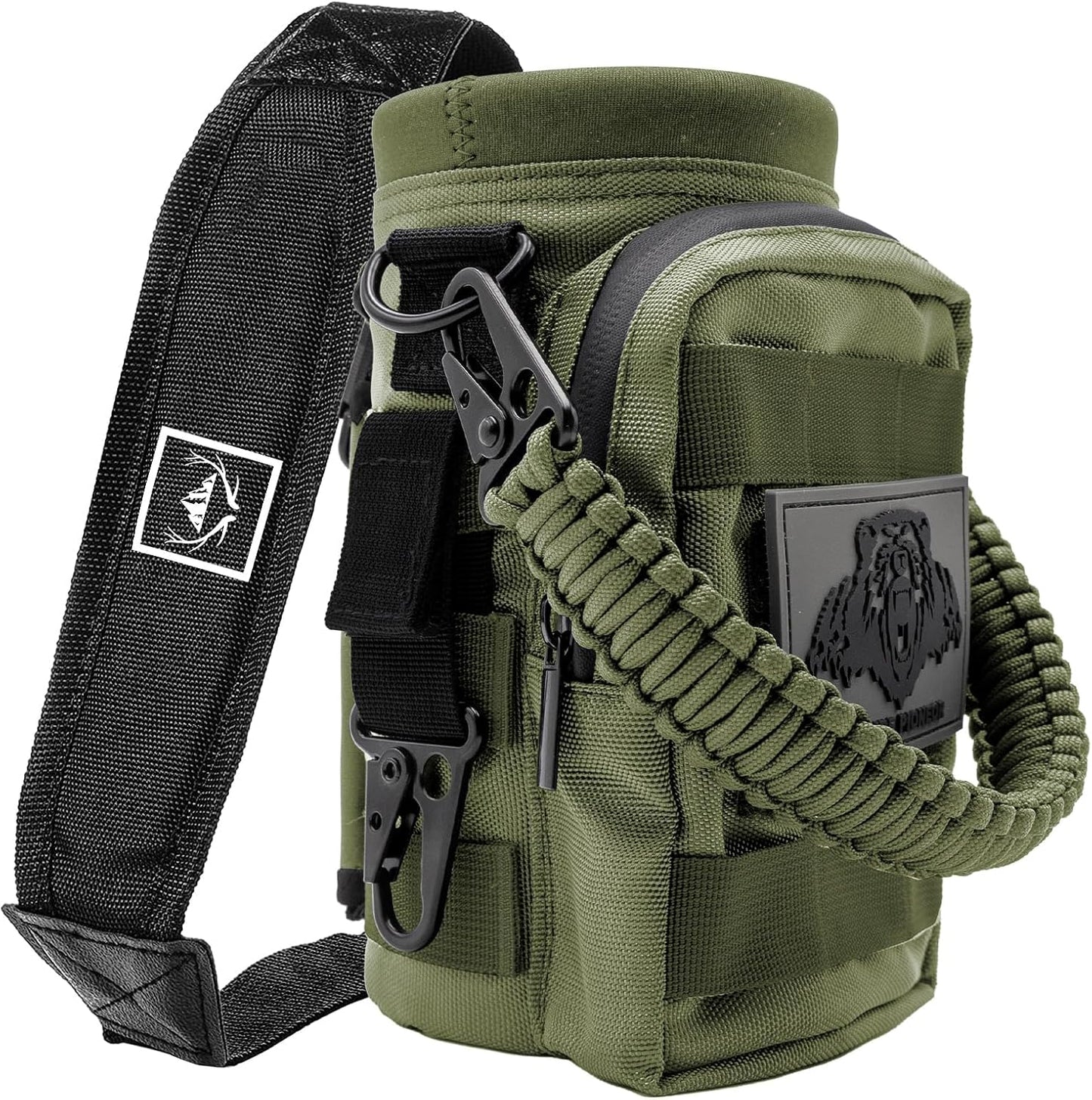 NATURE PIONEOR 32 64 128oz Tactical Water Bottle Pouch, Multi-Function Tactical Water Bottle Bag with Adjustable Shoulder Strap, Half/One Gallon Molle Strap Carrier Holder
