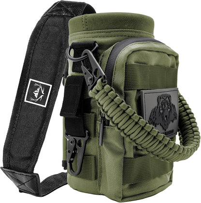 NATURE PIONEOR 32 64 128oz Tactical Water Bottle Pouch, Multi-Function Tactical Water Bottle Bag with Adjustable Shoulder Strap, Half/One Gallon Molle Strap Carrier Holder