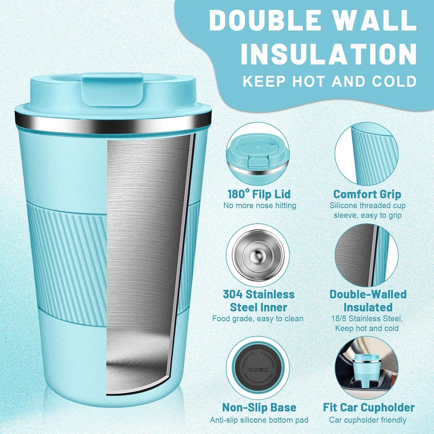 DUBUXW Insulated Coffee Tumblers with Flip Lid 12oz / 17oz, Stainless Steel Travel Coffee Mug Leak Proof, Vacuum Insulated Coffee Mug Reusable Cup, Keeps Cold and Hot for Coffee Tea