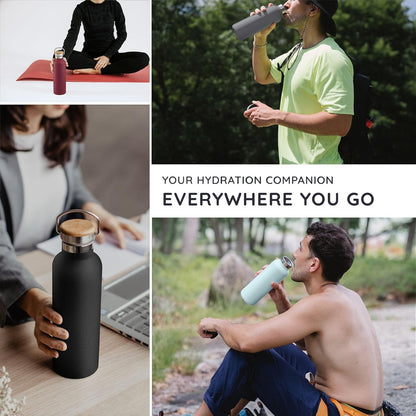 Bambaw 24 oz Stainless Steel Water Bottle, Insulated Metal Water Bottle Wide Mouth, Great for Hiking & Travel, With Handle Easy to Carry, Rust-Resistant & Durable (Aegean Blue)