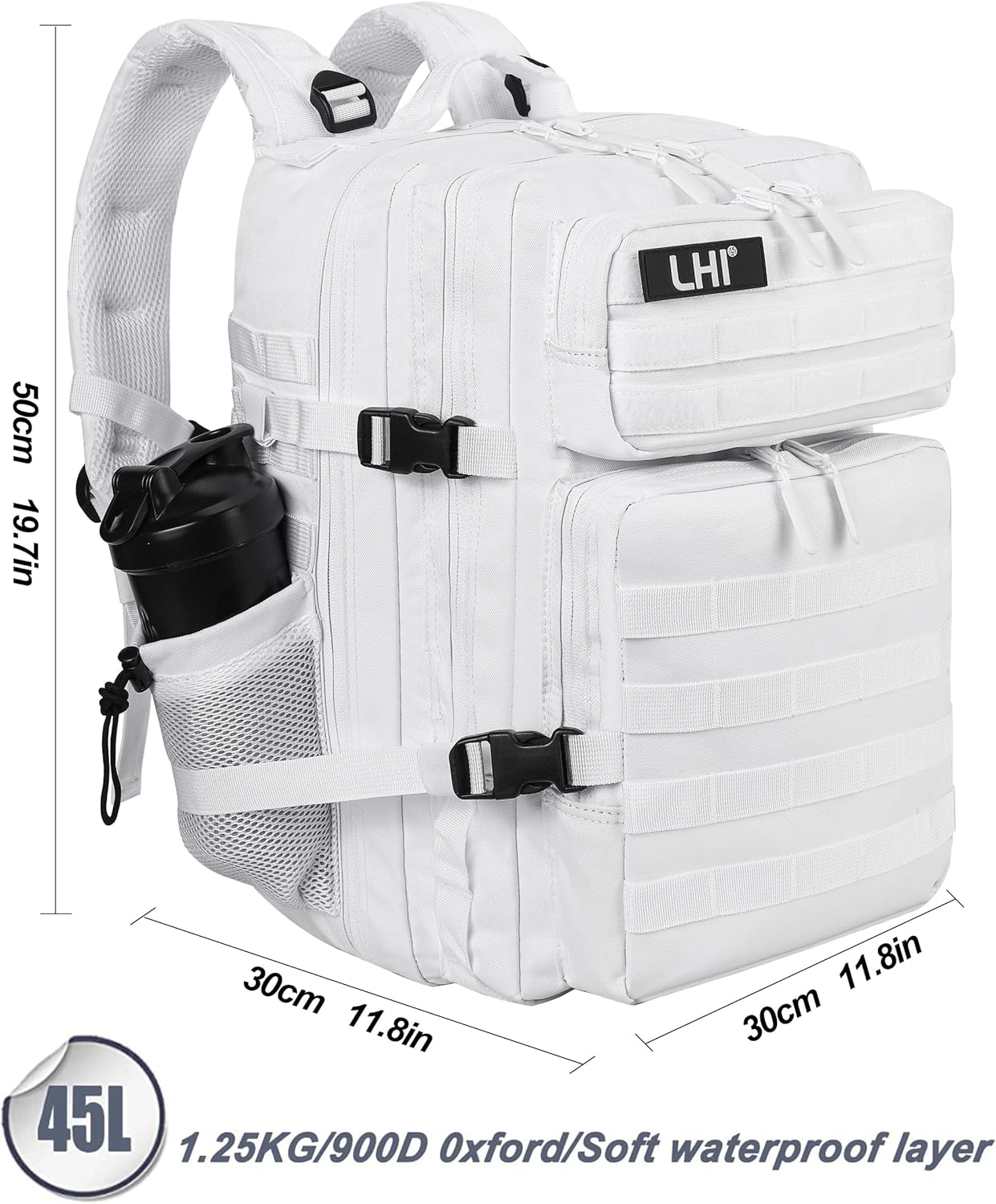 LHI Military Tactical Backpack for Men and Women 45L Army 3 Days Assault Pack Bag Large Rucksack with Molle System - Black - Colors A
