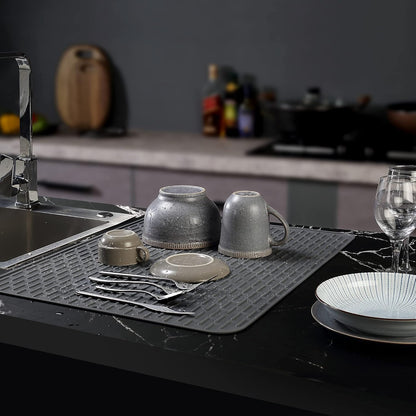 To encounter Silicone Dish Drying Mat -Small 17.5" x 8" - Set of 2 Flexible Stemware Drying Mat, Heat Resistant Silicone Trivet, Countertop Mat, Dish Draining Mat, Sink Mat