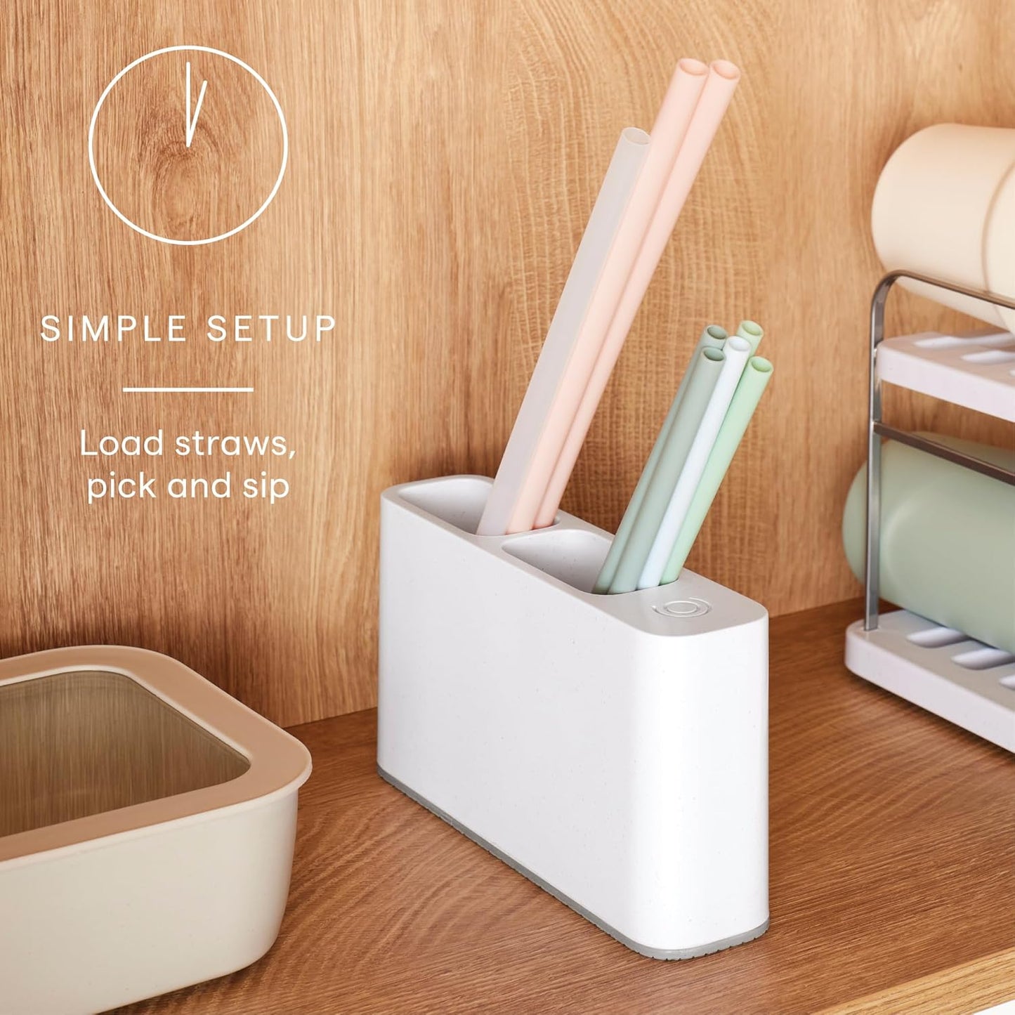 YouCopia SipStation Straw Holder, Reusable Straw Organizer for Kitchen Storage, Speckled White