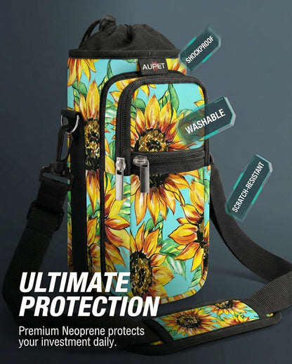 AUPET Water Bottle Sling Bag Sleeve Holder Carrier 25/32/40/64 oz,Insulated Crossbody Water Bottle Case Cover with Strap and Pockets for Men/Women Walking Hiking