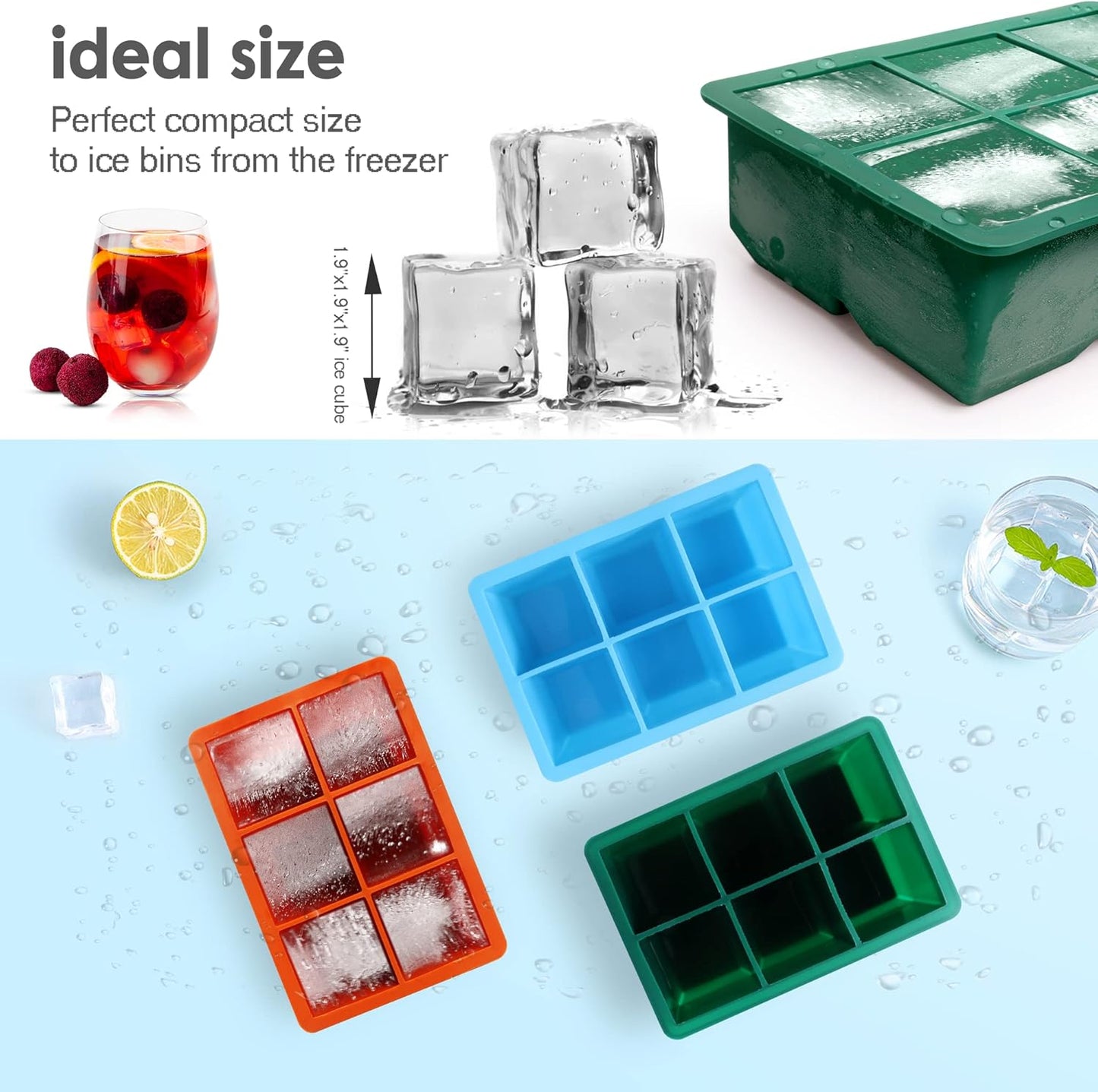 Excnorm Silicone Ice Cube Trays 3 Pack - Large Size Silicone Ice Cube Molds with Leak Proof Removable Lid Square Ice Cube Tray And BPA Free for Cocktail,Whiskey, Stackable Flexible Ice