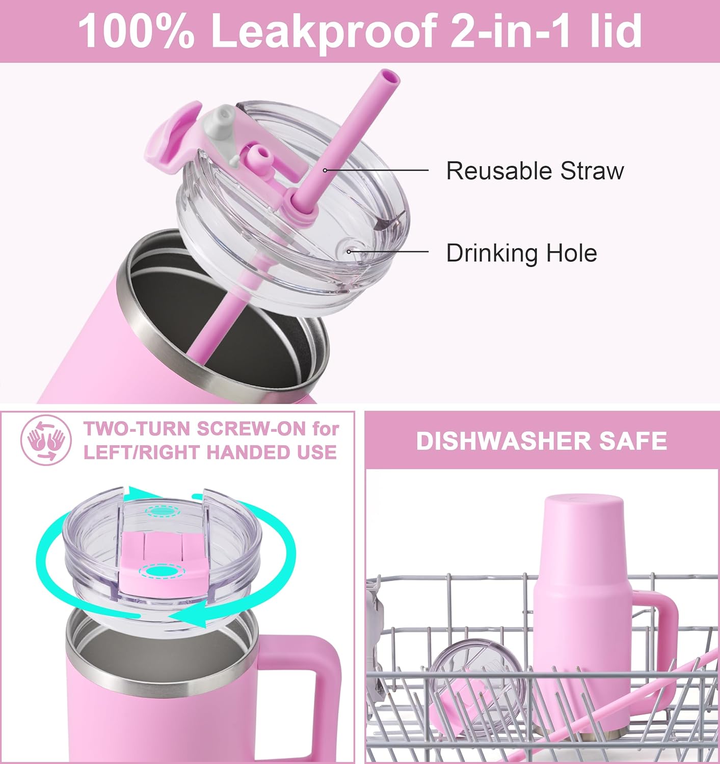 SUNWILL 20 oz Tumbler with Handle and Straw Leak Proof,Travel Coffee Mug with Lid, Stainless Steel Cup Insulated for Office & Gym, Cupholder Friendly, Powder Coated Orchid