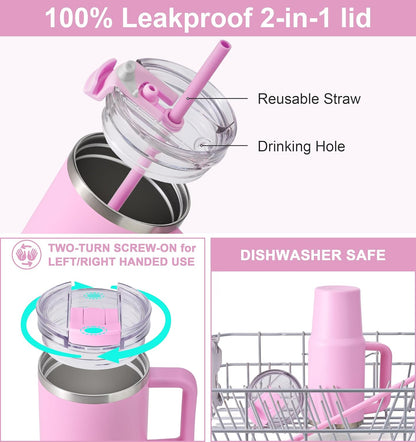 SUNWILL 20 oz Tumbler with Handle and Straw Leak Proof,Travel Coffee Mug with Lid, Stainless Steel Cup Insulated for Office & Gym, Cupholder Friendly, Powder Coated Orchid