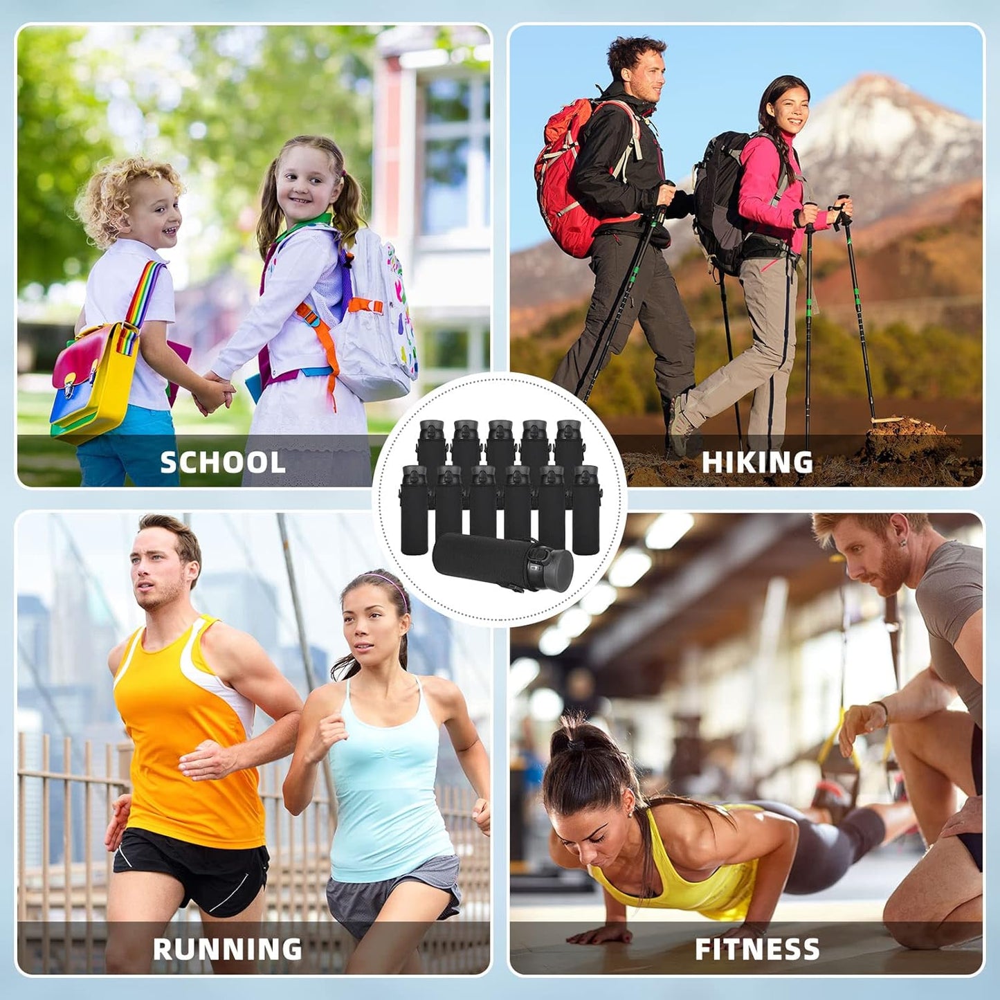 Zhehao 16 Pcs Neoprene Water Bottle Sleeve with Shoulder Strap Water Bottle Holder 32 oz Water Bottle Carrier Insulated Water Bottle Pouch Adjustable Water Bottle Sling Bag for Boys Girls
