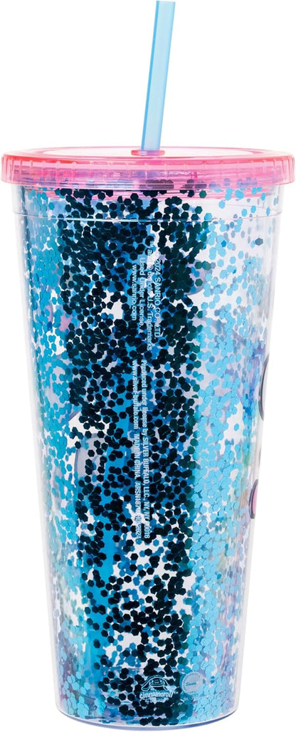 Silver Buffalo Sanrio Hello Kitty Milk Carton Pattern Plastic Boba Tumbler w Lid and Wide Straw, 24 Ounces
