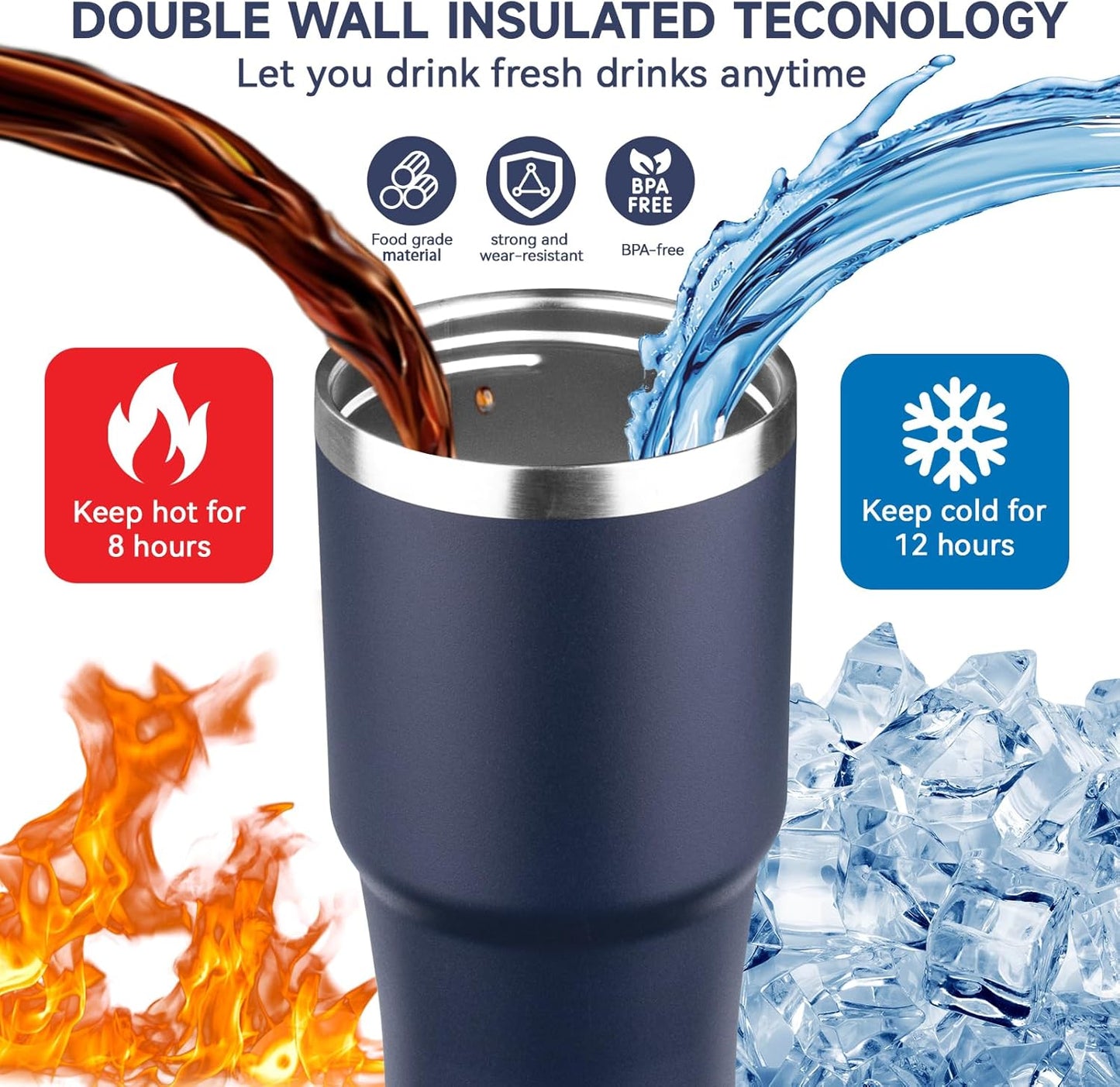 30oz Tumbler with Handle and Flip Straw Lid Double Wall Insulated Travel Coffee Mug Stainless Steel Vacuum Insulated Coffee Tumbler Cup for Hot and Cold Beverages,Leak-proof&BPA-free (30oz,Black)