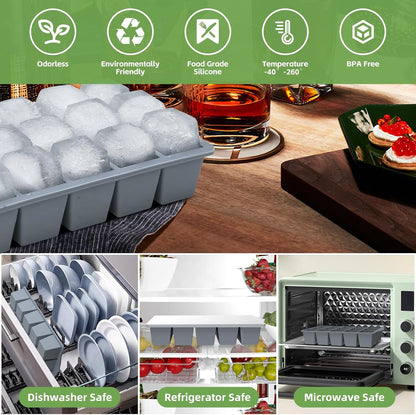 Silicone Ice Cube Tray, 2 Pack Easy-Release Stackable Ice Trays for Freezer with Lid 15 Reusable Cubes, Food Grade BPA Free Ice Molds for Whiskey, Baby Food, Coffee, Cocktail, Drinks (Blue)