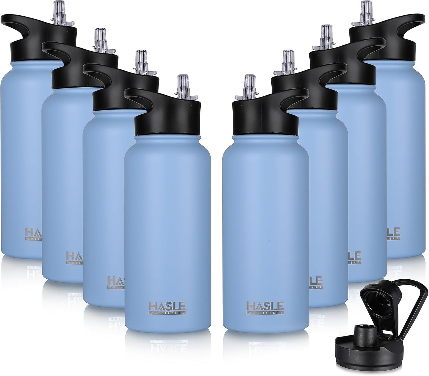 HASLE OUTFITTERS 32 oz Insulated Water Bottle Stainless Steel Double Walled Vacuum Sports Water Bottle with 2 Lids (Straw and Spout Lid) for Gym Camping Hiking(Black,1)