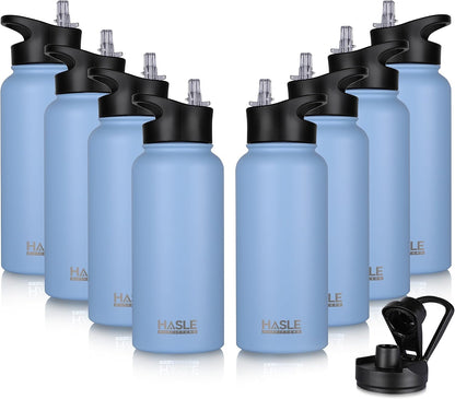 HASLE OUTFITTERS 32 oz Insulated Water Bottle Stainless Steel Double Walled Vacuum Sports Water Bottle with 2 Lids (Straw and Spout Lid) for Gym Camping Hiking(Black,1)
