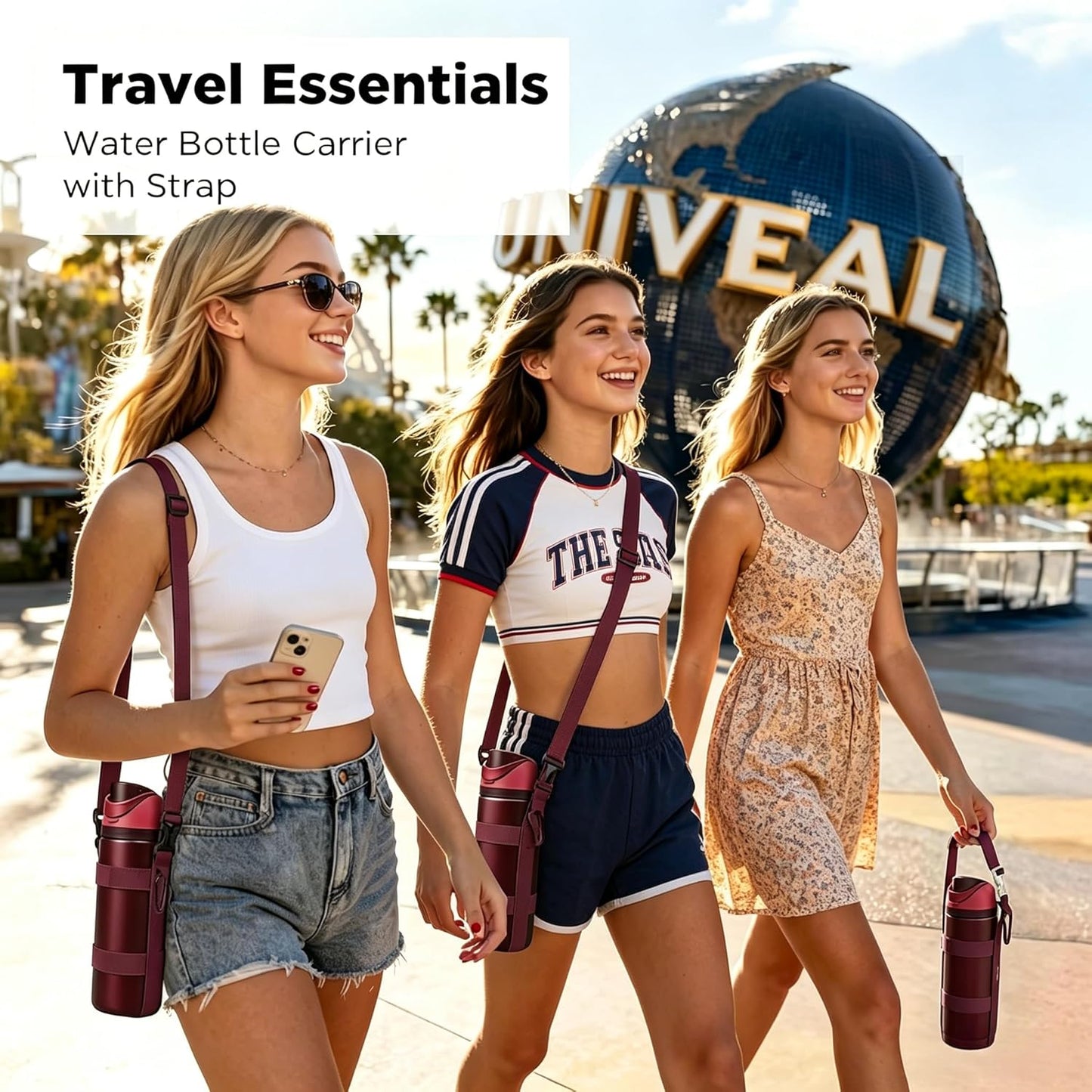 EasyAcc Water Bottle Holder Strap Sling, for Owala FreeSip 24 32 40 oz, Hydro Flask, Cirkul, Yeti, Stanley Flip, Universal Water Bottles, with Carabiner, for Walking Curise Travel (Bottle Excluded)
