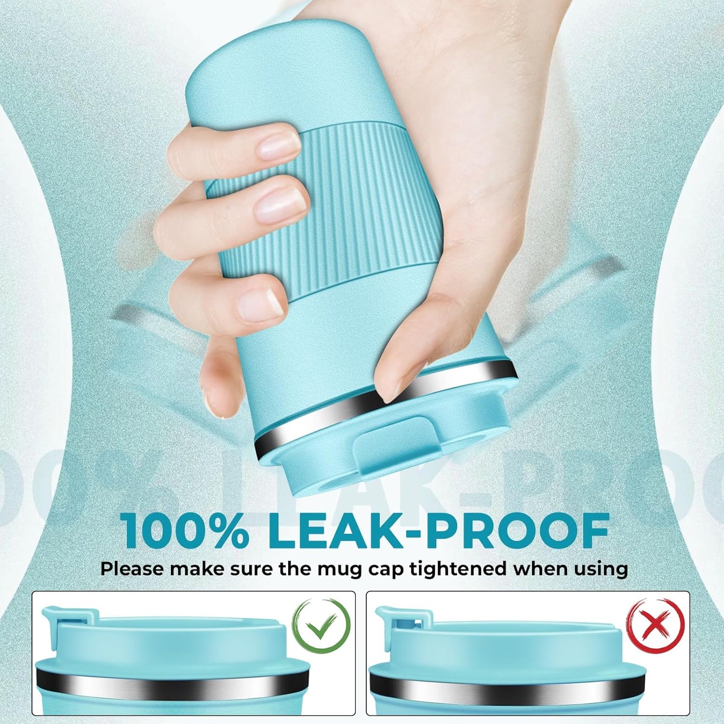 Insulated Coffee Tumbler 12 oz, Stainless Steel Coffee Mug with Lids, Travel Coffee Mug Leak Proof, Double Wall Vacuum Insulated Reusable Coffee Cup, Keep Drinks Hot and Cold (Sky Blue, 12 Ounces)