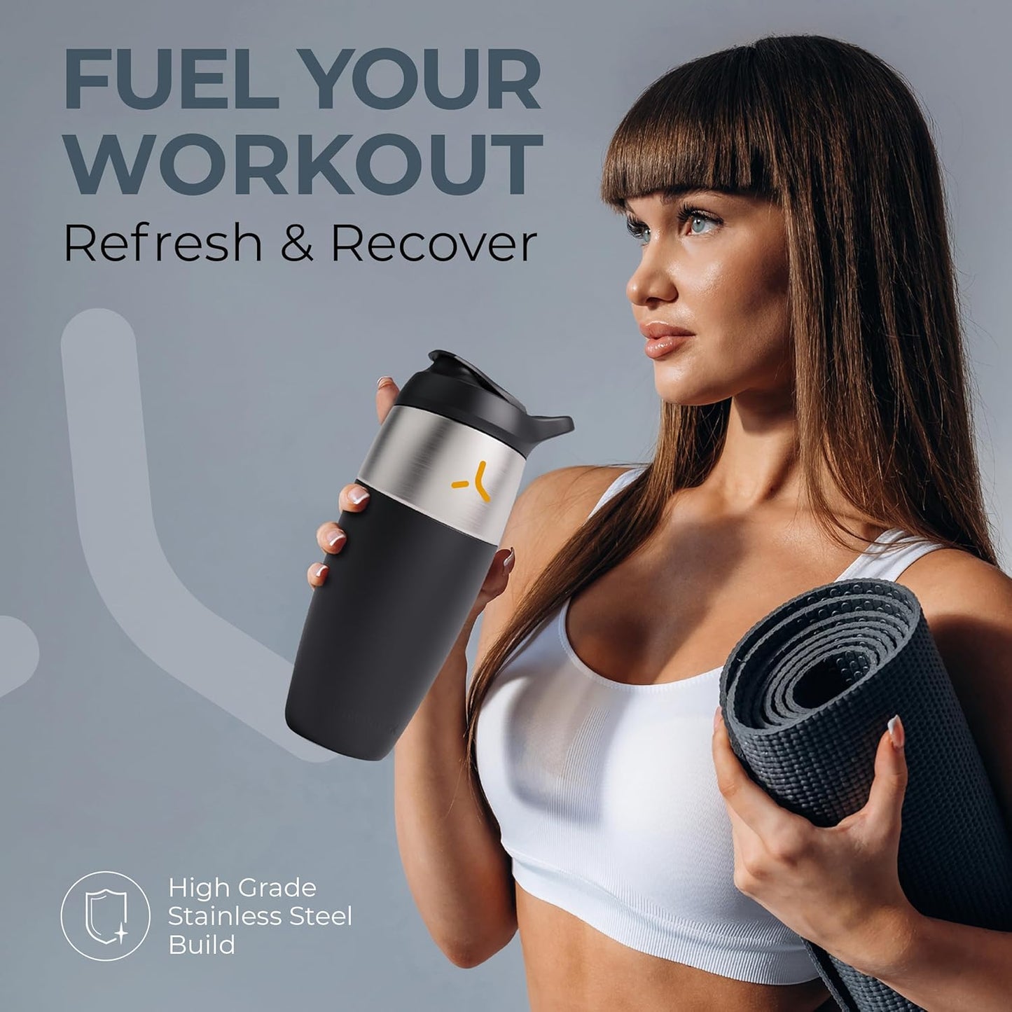 32oz Stainless Steel Protein Shaker Bottle – Leak-Proof Metal Shaker Cup with Snap-Fit Agitator for Smooth, Clump-Free Shakes – BPA-Free, Odor Resistant, Easy to Clean