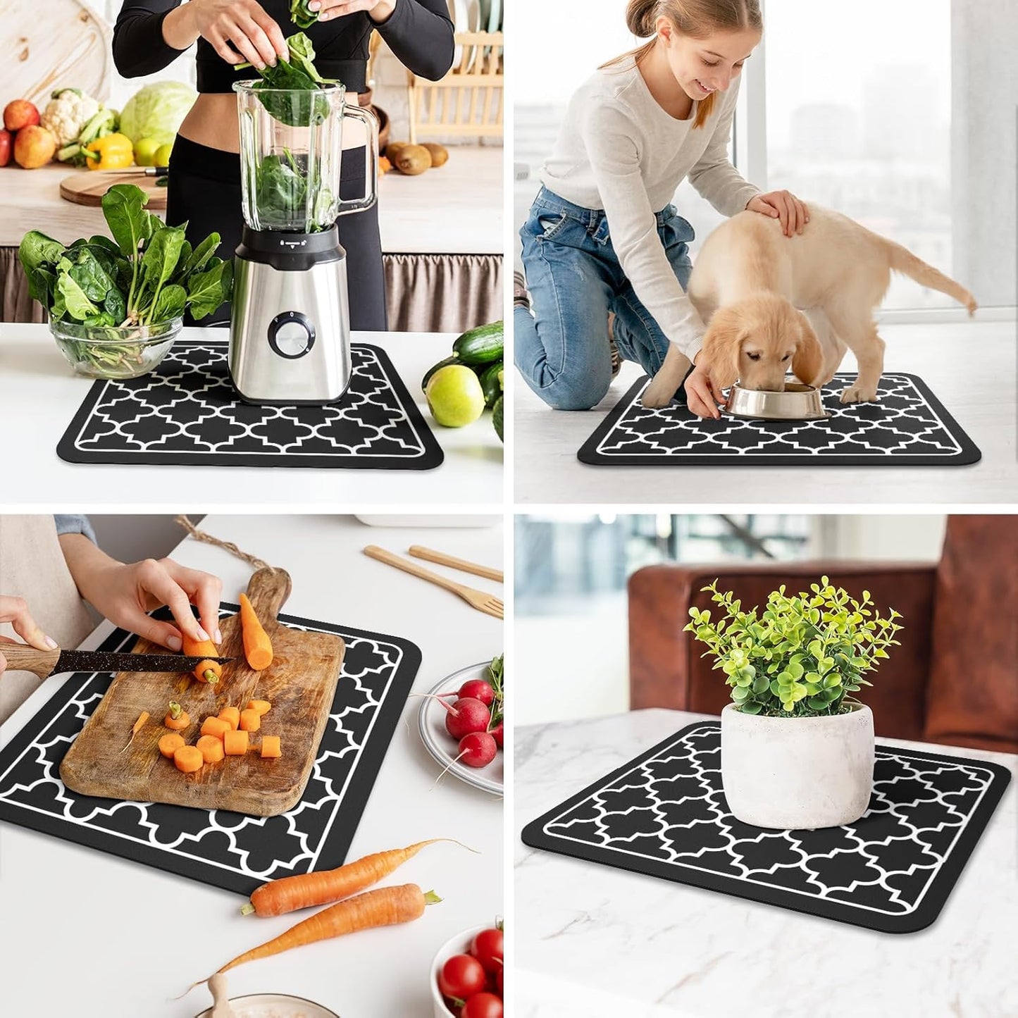 WISELIFE Dish Drying Mat Super Absorbent Drying Mat Large Dish Drying Mats for Kitchen Counter Easy Clean Dish Mat Kitchen Drying Mat15"x 18" Stylish Grey