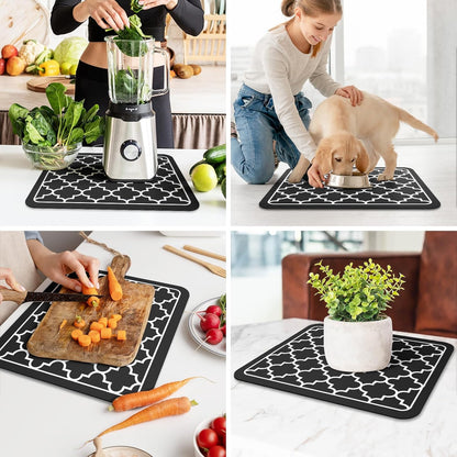 WISELIFE Dish Drying Mat Super Absorbent Drying Mat Large Dish Drying Mats for Kitchen Counter Easy Clean Dish Mat Kitchen Drying Mat15"x 18" Stylish Grey