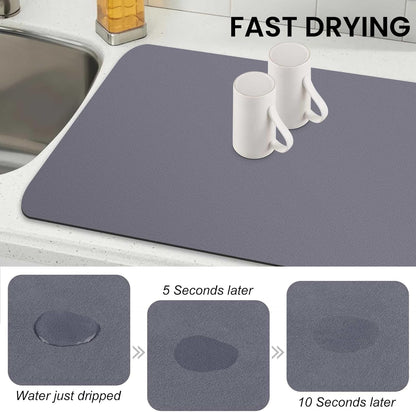 WISELIFE Dish Drying Mat Super Absorbent Drying Mat Large Dish Drying Mats for Kitchen Counter Easy Clean Dish Mat Kitchen Drying Mat15"x 18" Stylish Grey