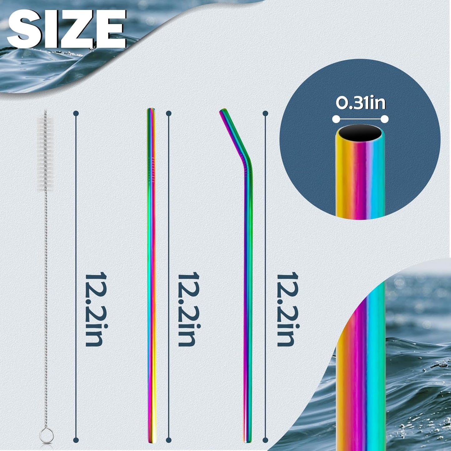 for Stanley Quencher 40oz Tumbler 6x Metal Stainless Steel Straws, 12inch Replacement Extra Long/Tall Straws for Stanley Cup 40oz Drinking Reusable Accessories (3x Straight & 3x Bent)