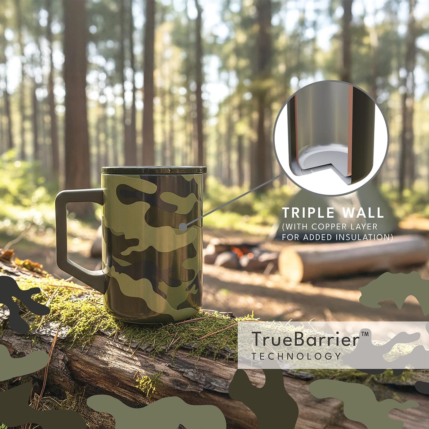 Elemental Insulated Coffee Mug - Triple-Wall Stainless Steel Summit Travel Cup for Hot and Cold Drinks - Thermal Coffee Mug with Lid and Handle for Camping, Office & Travel 16oz - Rainbow Speckle