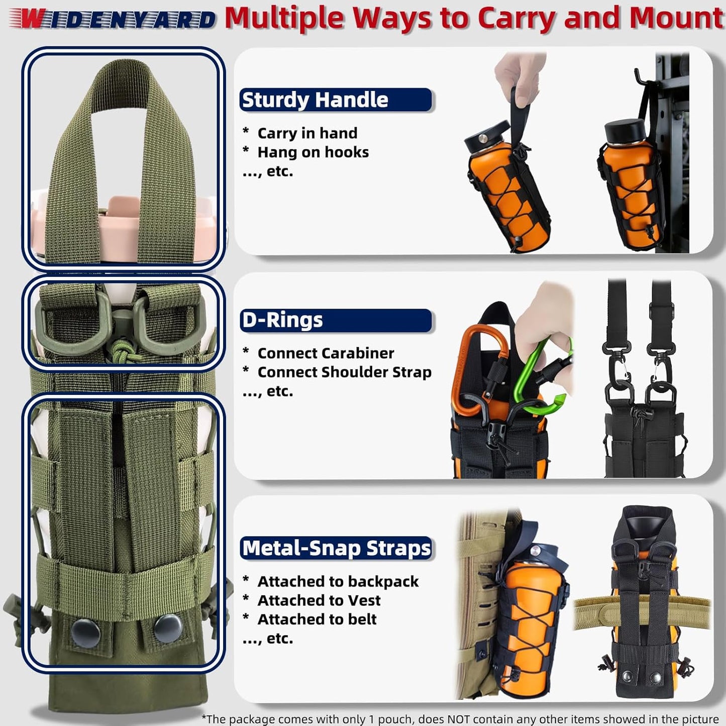 Molle Water Bottle Holder Pouch, 16-77 oz Adjustable Capacity Tactical Bottle Bag, Compatible with Backpack, Vest, Belt for Outdoor Activities