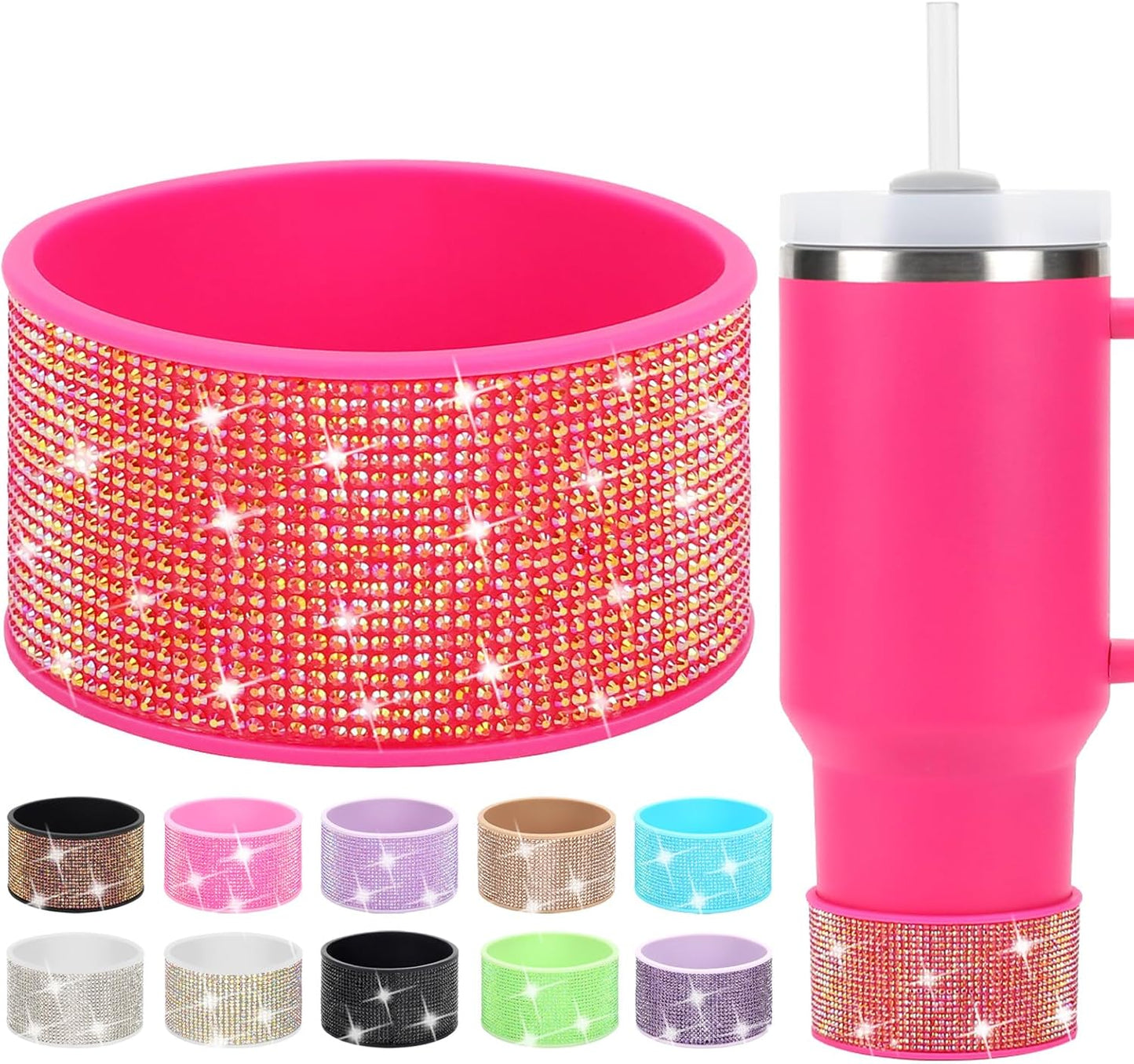 Rhinestone Silicone Boot for 40oz 30oz Stanley Quencher, Anti-Slip Silicone Protector for Qunercher Pro Tour Flip 40oz 30oz, Cup Accessories for 2.75-2.95 inch Trapezoidal Cylinder Base