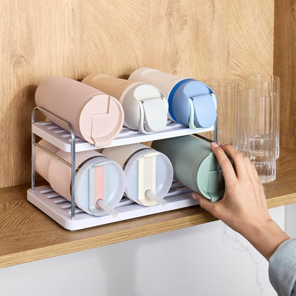 YouCopia UpSpace Water Bottle and Travel Mug Cabinet Organizer, Adjustable Storage Rack for Kitchen Organization, 3-Shelf