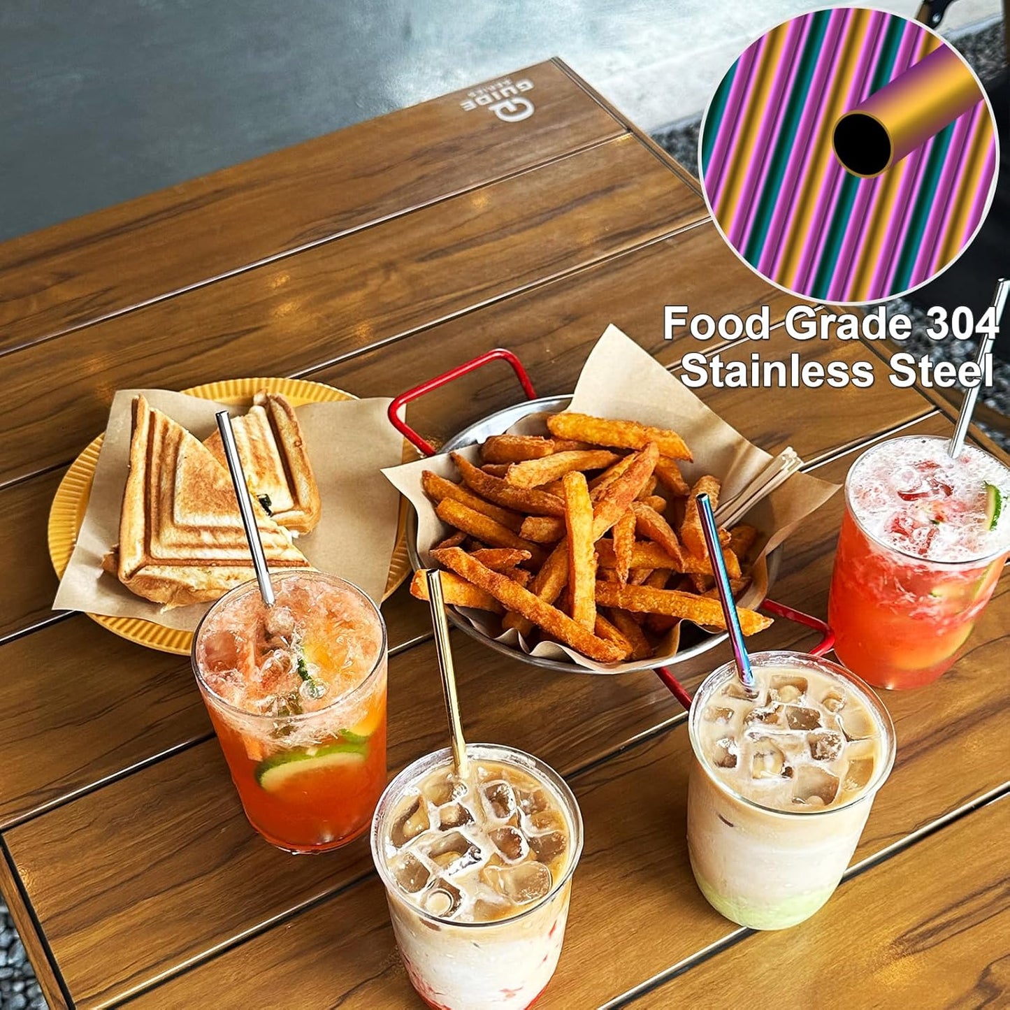 Stainless Steel Straws Metal Reusable Drinking Straw for Juice Iced Coffee Cold Beverage Water Highball Glasses 20oz Tumblers Mugs Cups, 0.24" 6mm Wide 215mm Long, Set of 8 with Brush, Silver