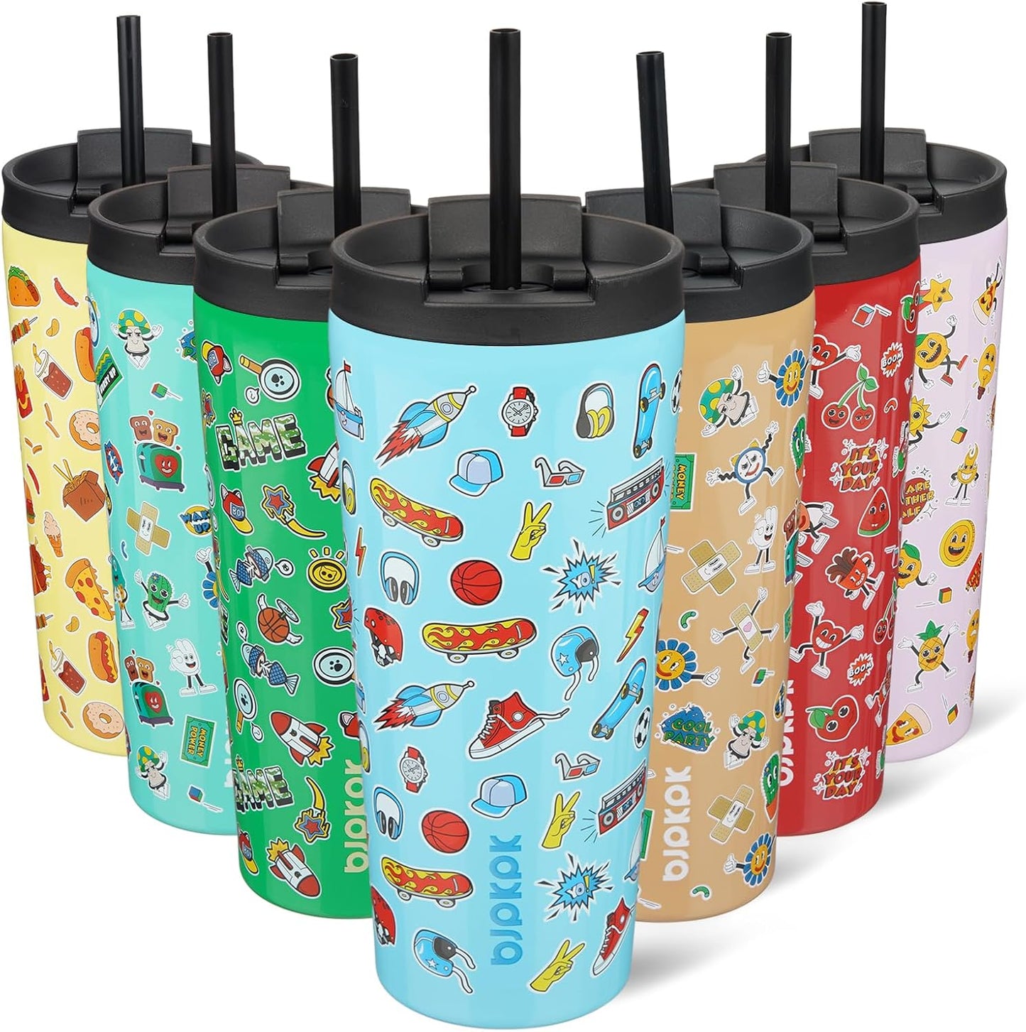 BJPKPK 22oz Insulated Tumbler With lid And Straw Stainless Steel Tumblers Travel Coffee Mug Reusable Thermal Cup,Sky