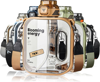 TKK Half Gallon Water Bottle Jug with Straw Large Capacity Plastic Water Bottle Dishwasher Safe 1/2 Gallon 50 Oz Water Bottle Jug BPA Free Tritan for Gym Yoga Travel Camping Outdoor